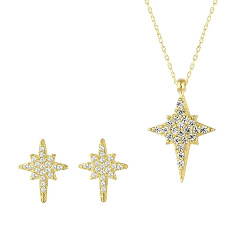 Northern Star Polaris Sterling Silver Necklace and Stud Earring Set sold by Spero London