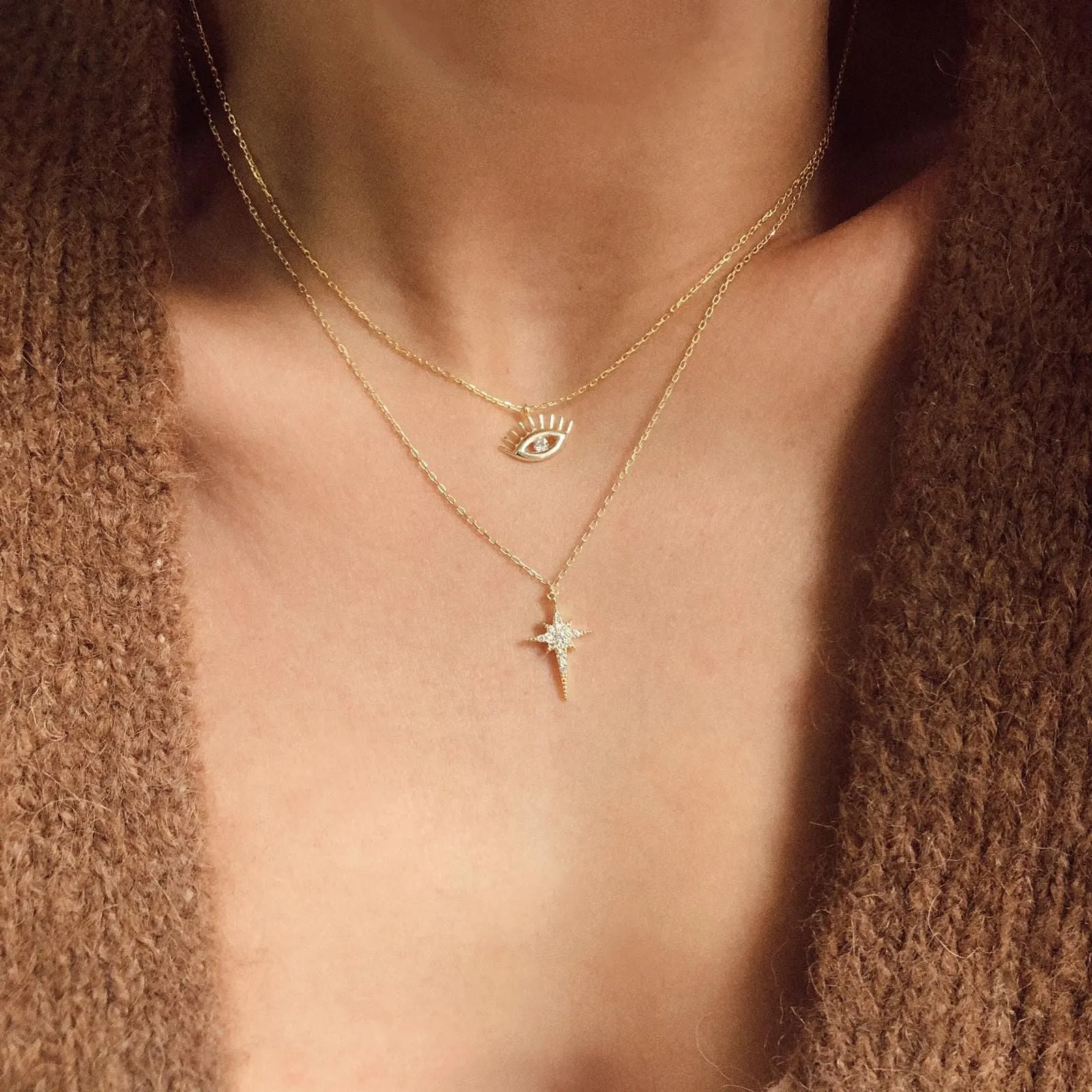 White Eye Evil Eye and Northern Star Starburst Sterling Silver Necklace Layering Set sold by Spero London product image thumbnail 2