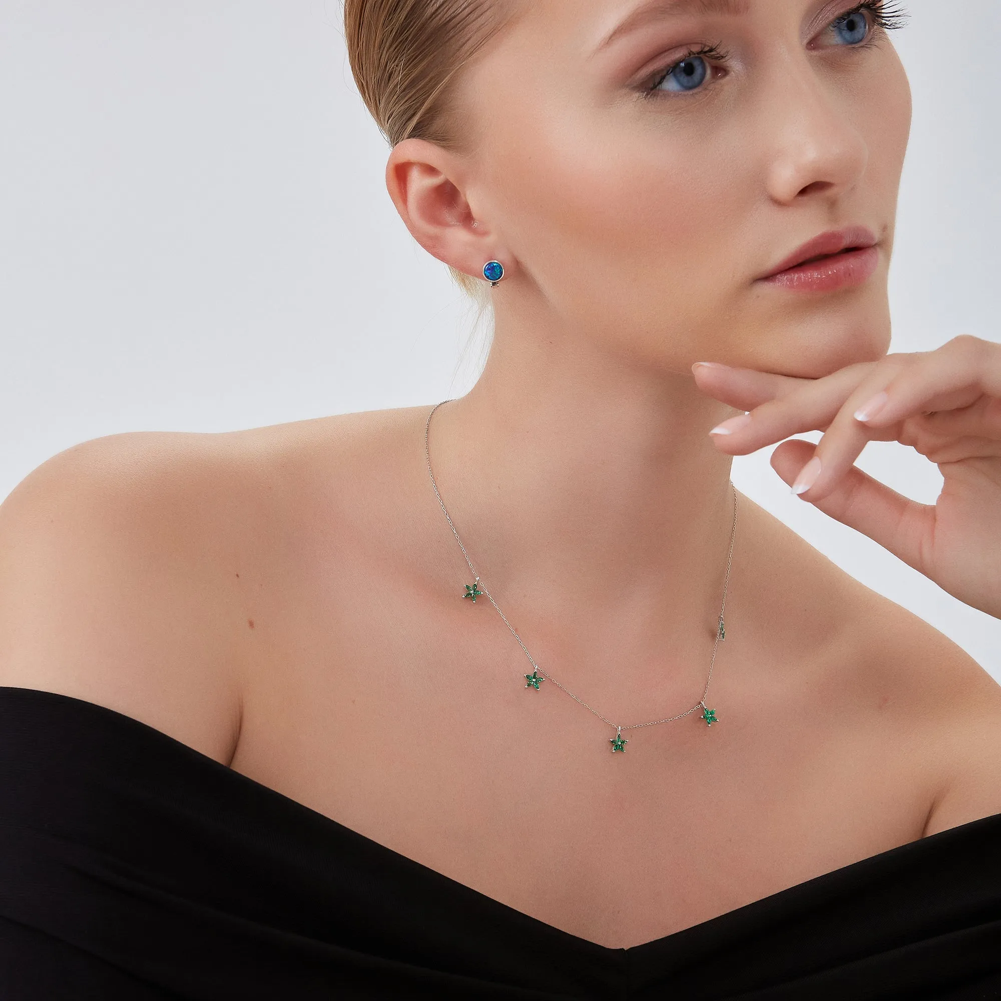 Green Star Sterling Silver Charm Necklace sold by Spero London product image thumbnail 2