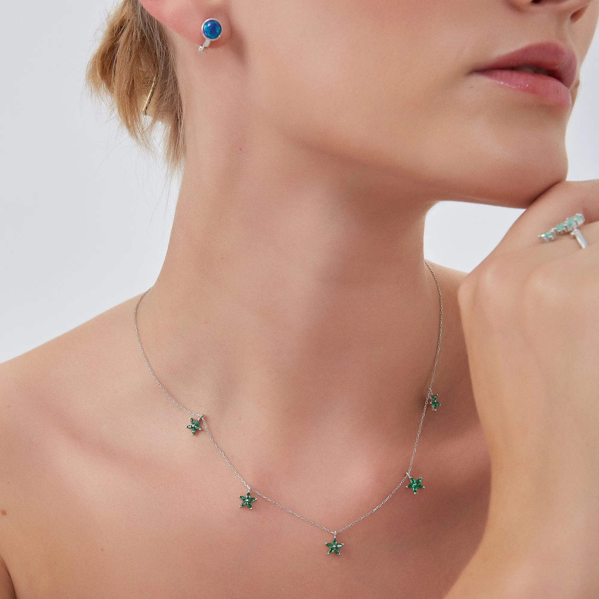 Green Star Sterling Silver Charm Necklace sold by Spero London product image thumbnail 3