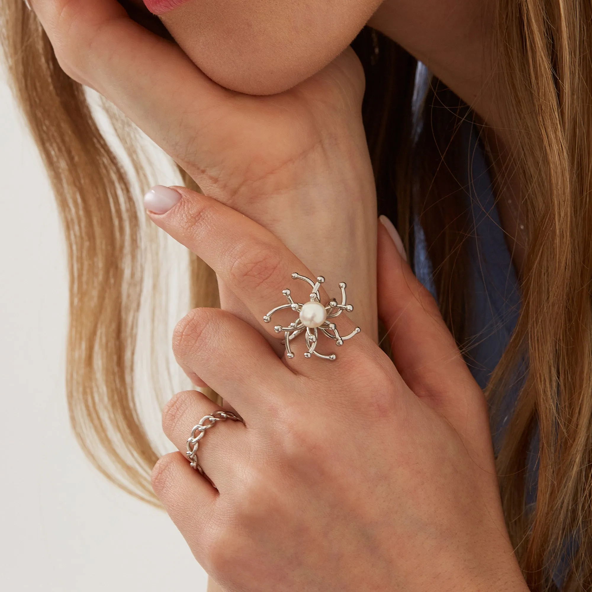 Pearl Sun Molten Dripping Sunburst Sterling Silver Ring sold by Spero London product image thumbnail 5