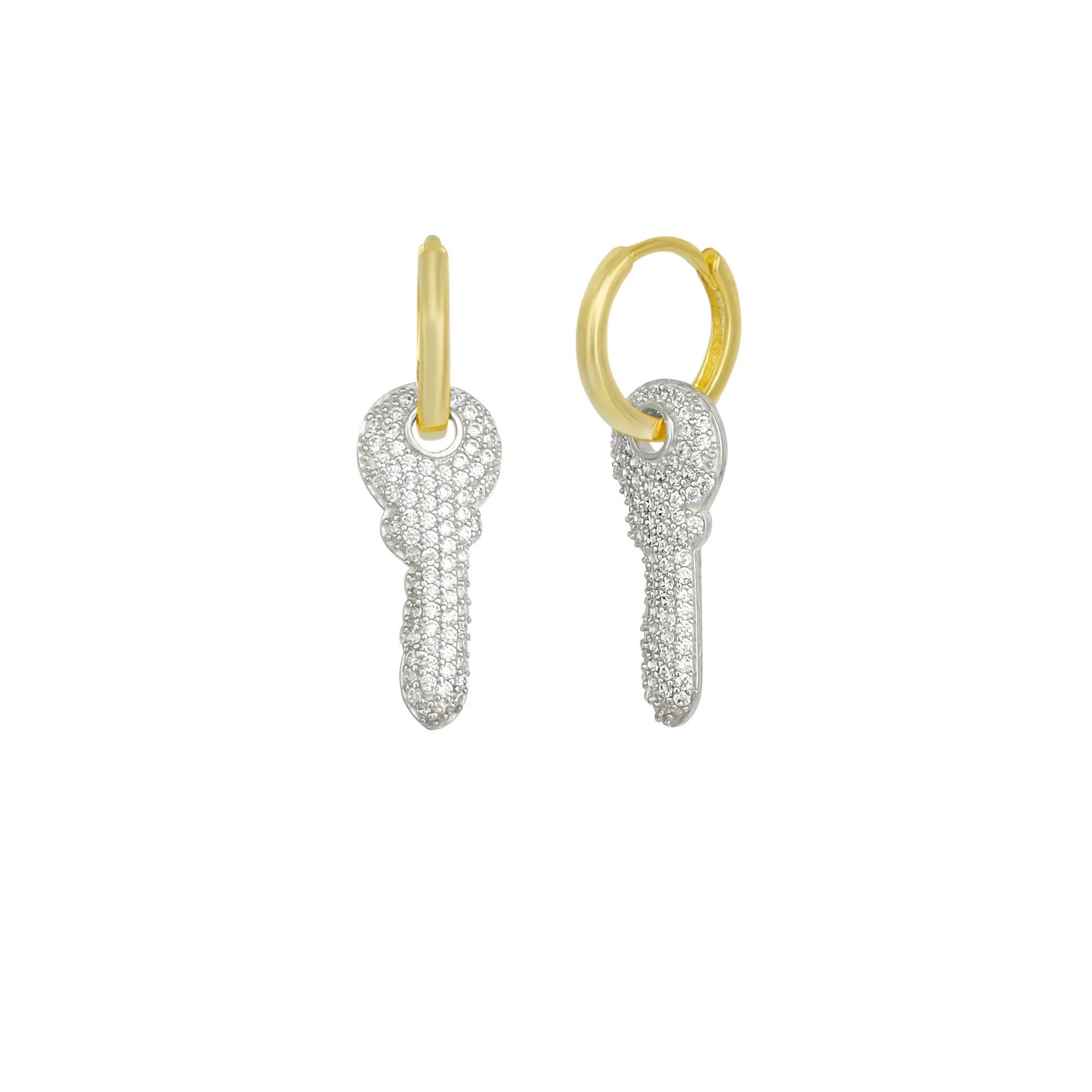 Key Gold Color Hoop Sterling Silver Earrings sold by Spero London product image thumbnail 5