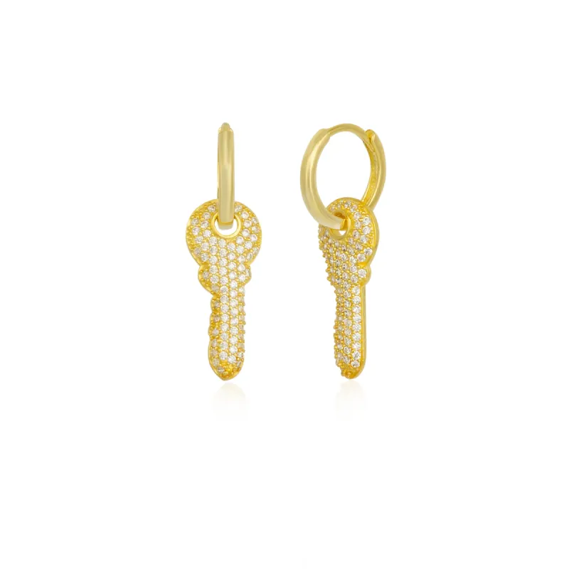 Key Gold Color Hoop Sterling Silver Earrings sold by Spero London