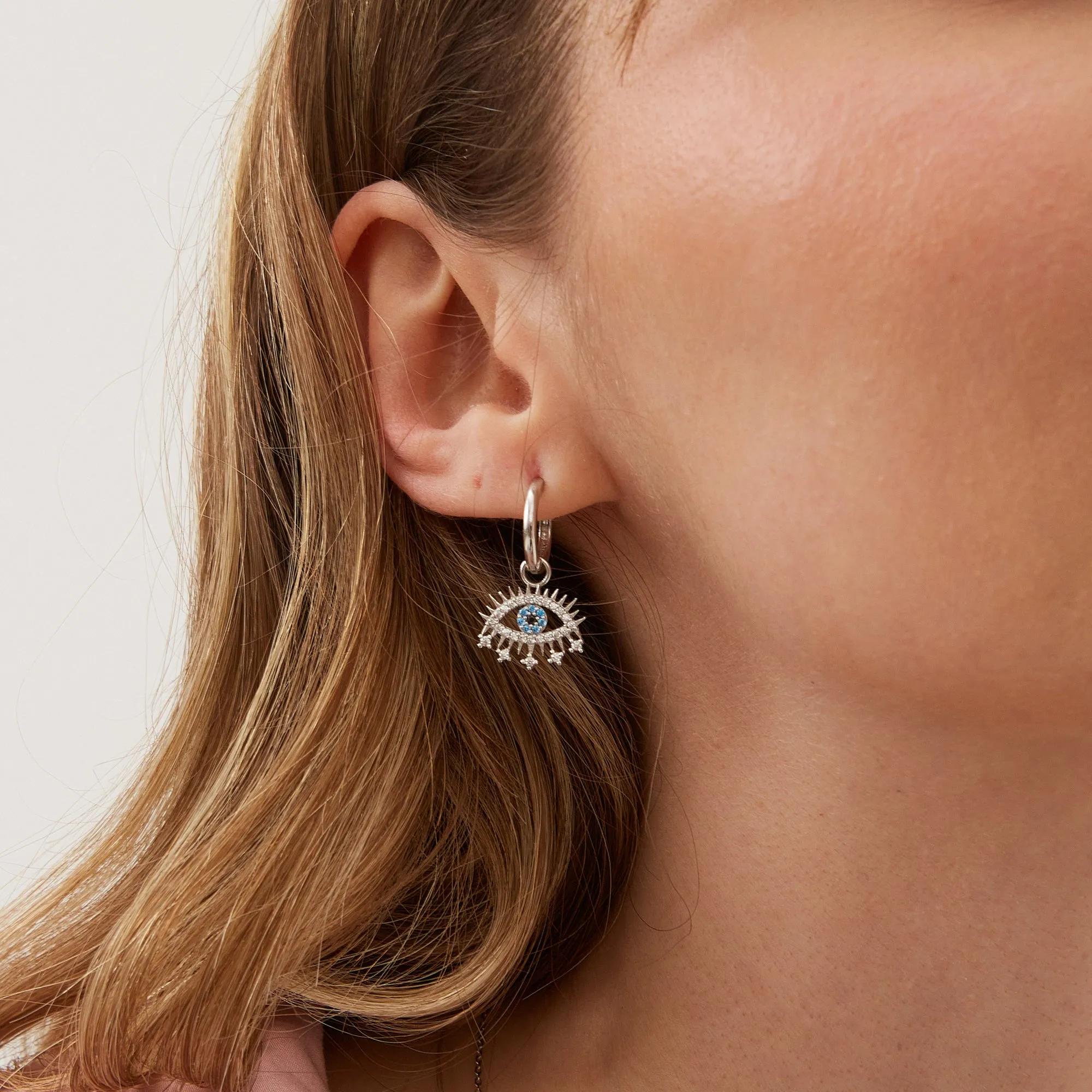 Evil Eye Earring Blue Eye Sterling Silver Pendant Eyelash Necklace and Earring Set sold by Spero London product image thumbnail 3