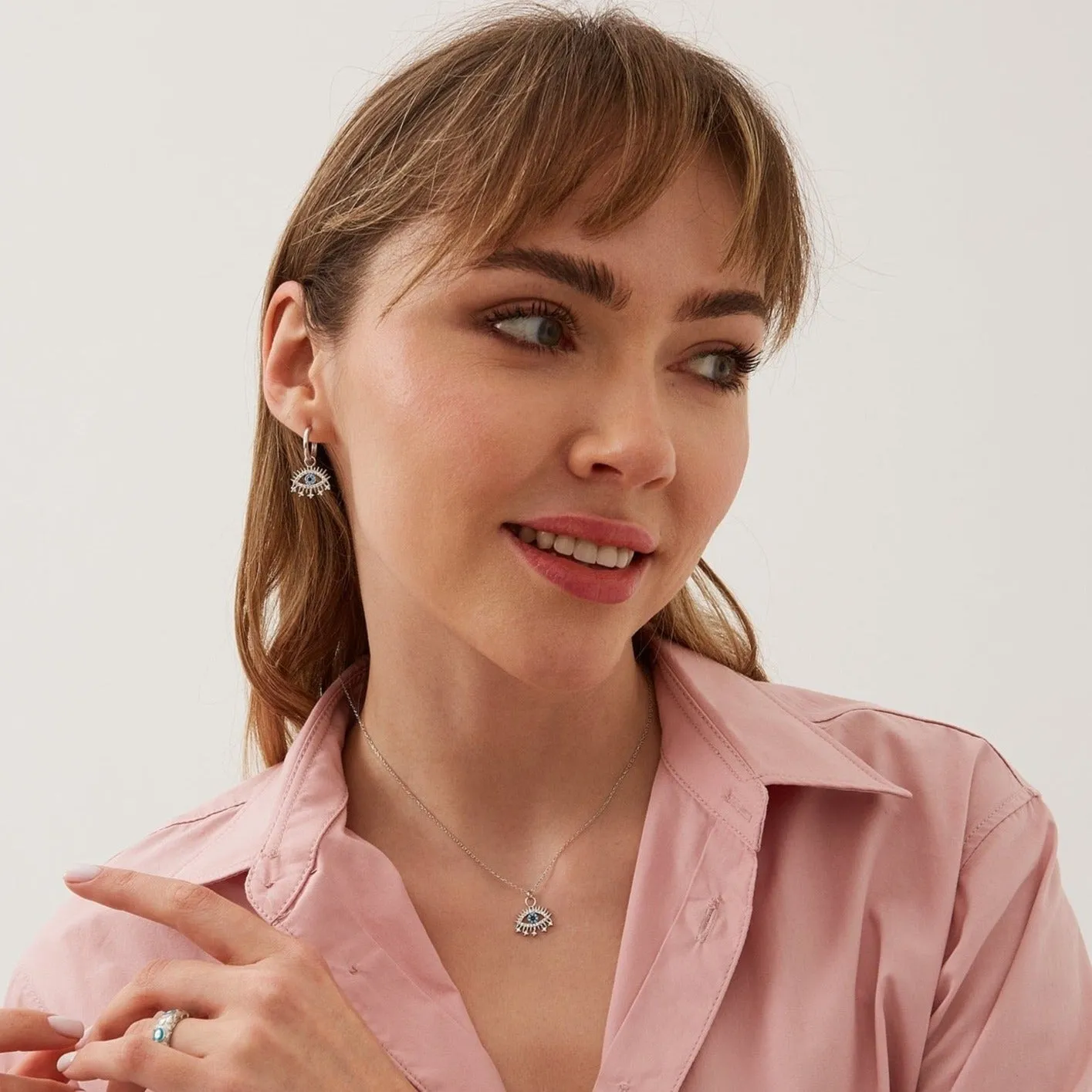 Evil Eye Earring Blue Eye Sterling Silver Pendant Eyelash Necklace and Earring Set sold by Spero London product image thumbnail 2