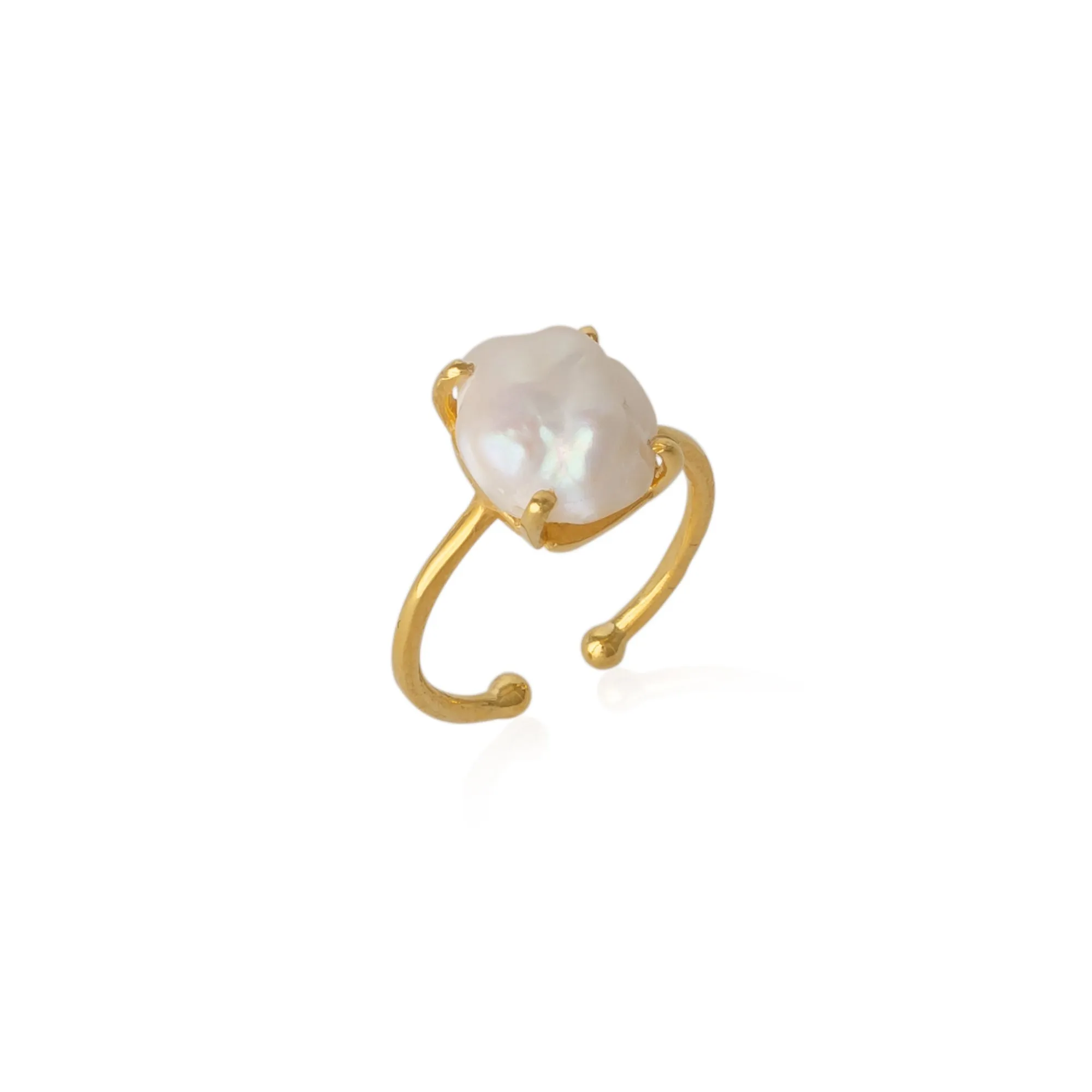 Natural Irregular Baroque Pearl Adjustable Sterling Silver Hammered Ring sold by Spero London product image thumbnail 5