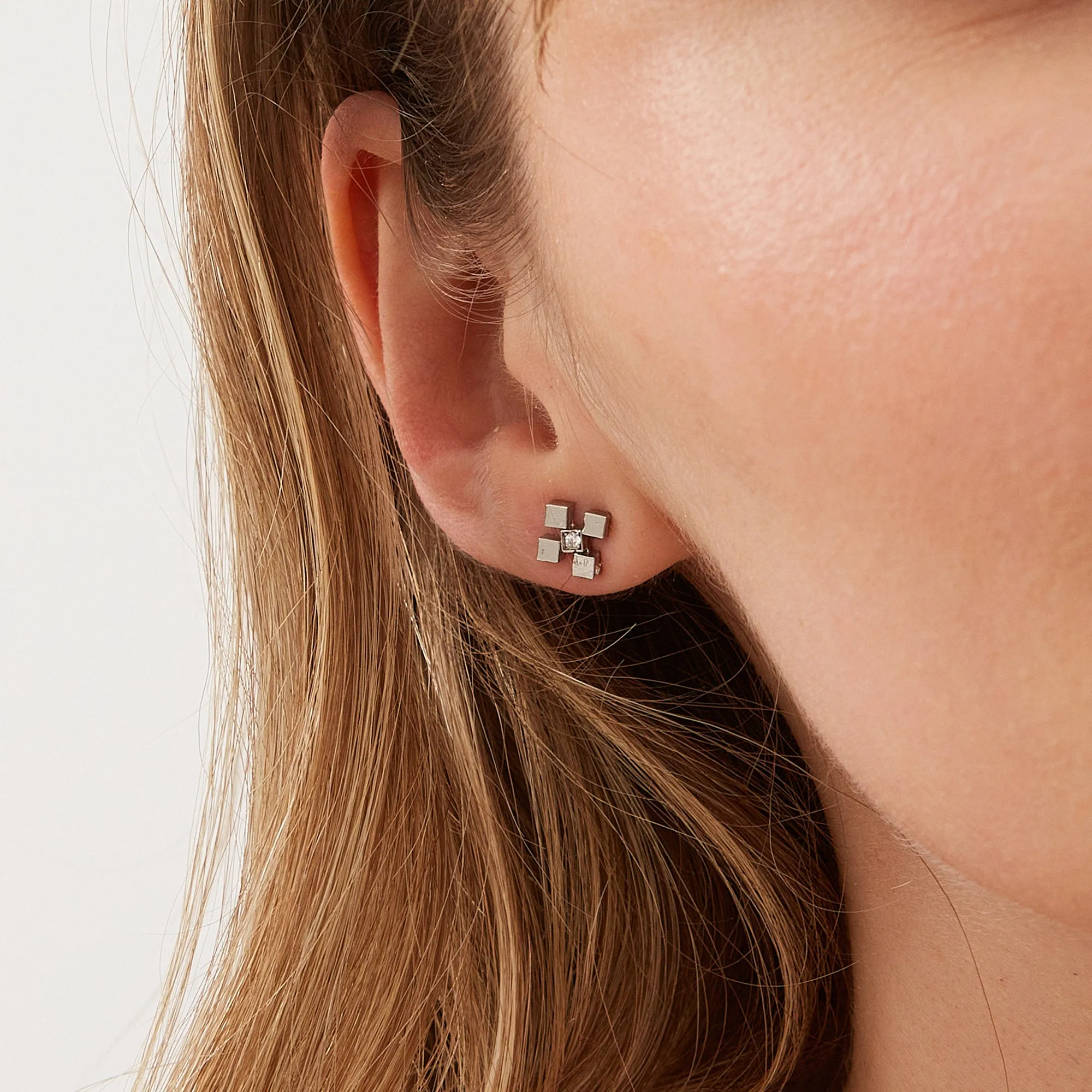 Four Cube Blocks Natural Textured Sterling Silver Authentic Earring and Pendant Necklace Set sold by Spero London product image thumbnail 2