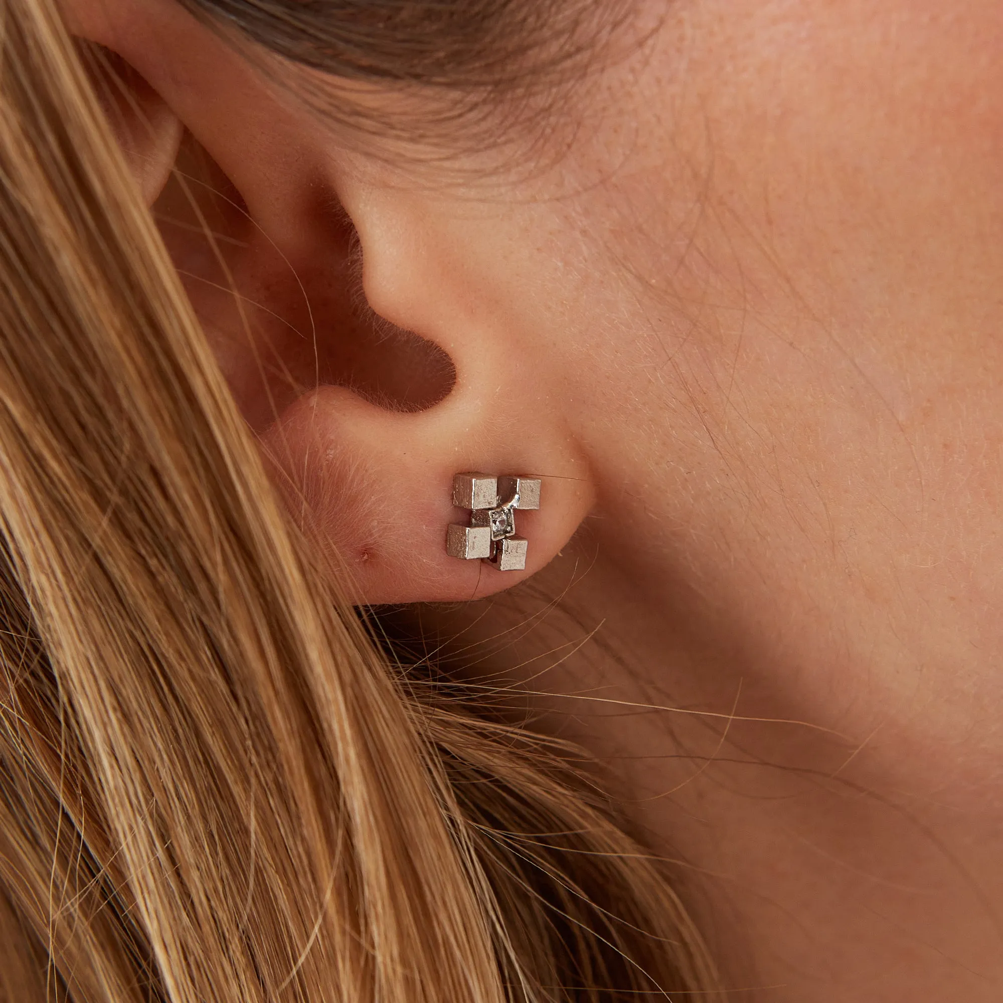 Four Cube Blocks Natural Textured Sterling Silver Authentic Earring and Pendant Necklace Set sold by Spero London product image thumbnail 4