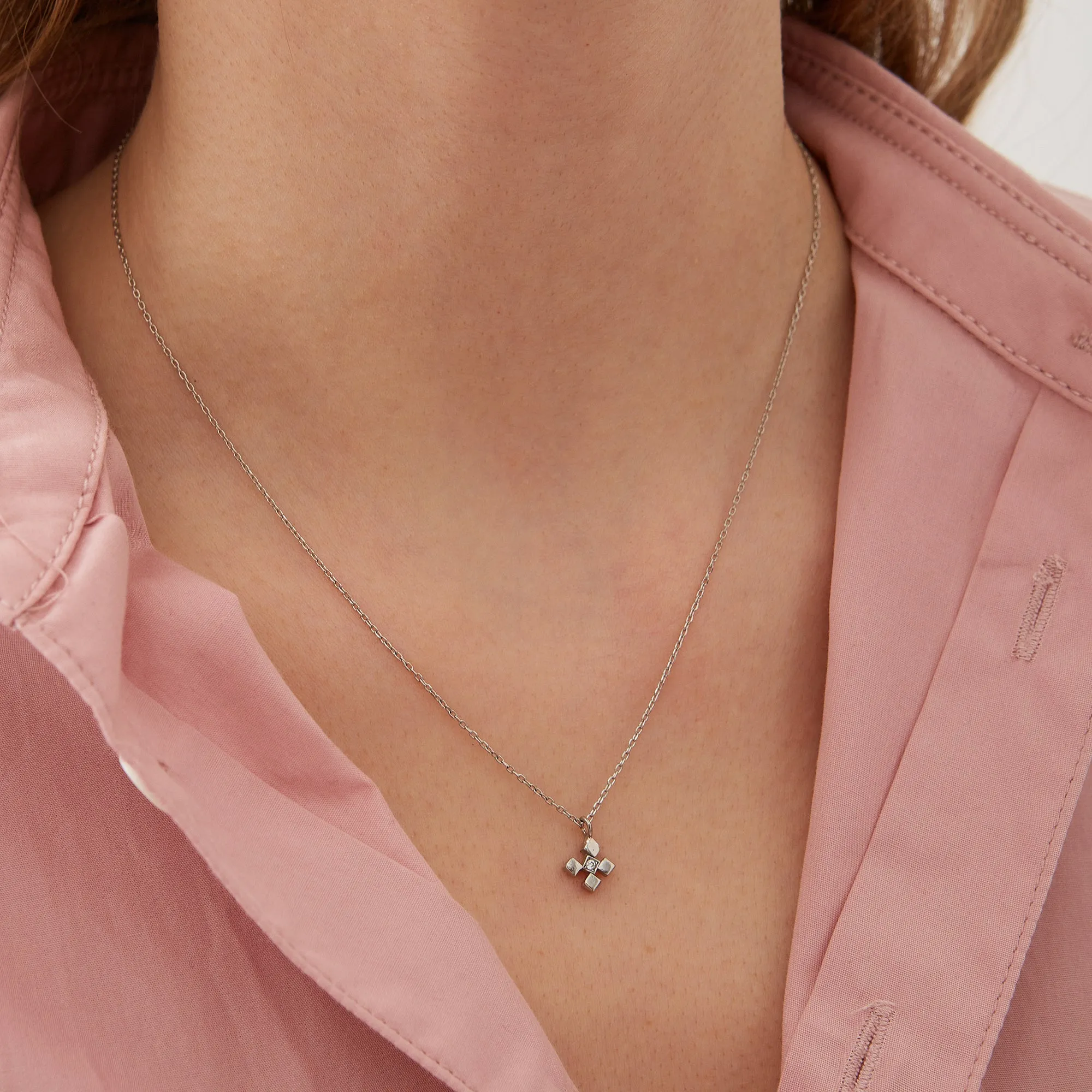 Four Cube Blocks Natural Textured Sterling Silver Authentic Earring and Pendant Necklace Set sold by Spero London product image thumbnail 5