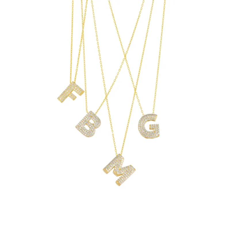 Jewelled Balloon Bubble Initial Necklace Sterling Silver Gold Vermeil sold by Spero London