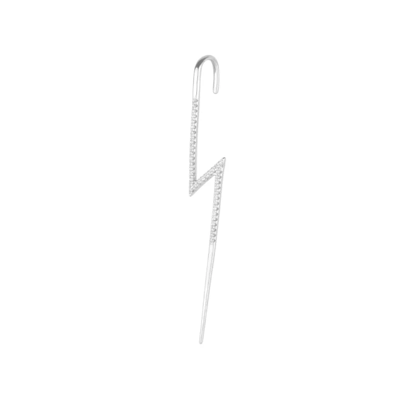 Sterling Silver Lightning Bolt Ear Crawler With Sparkling White Gemstones sold by Spero London