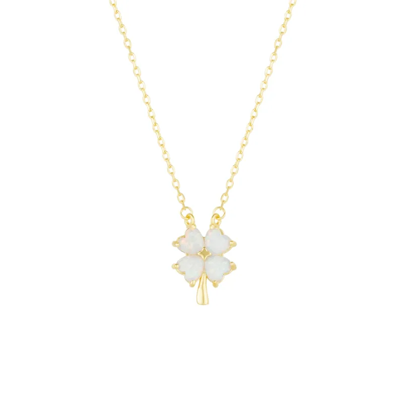 White Opal Four Leaf Clover Sterling Silver Necklace sold by Spero London