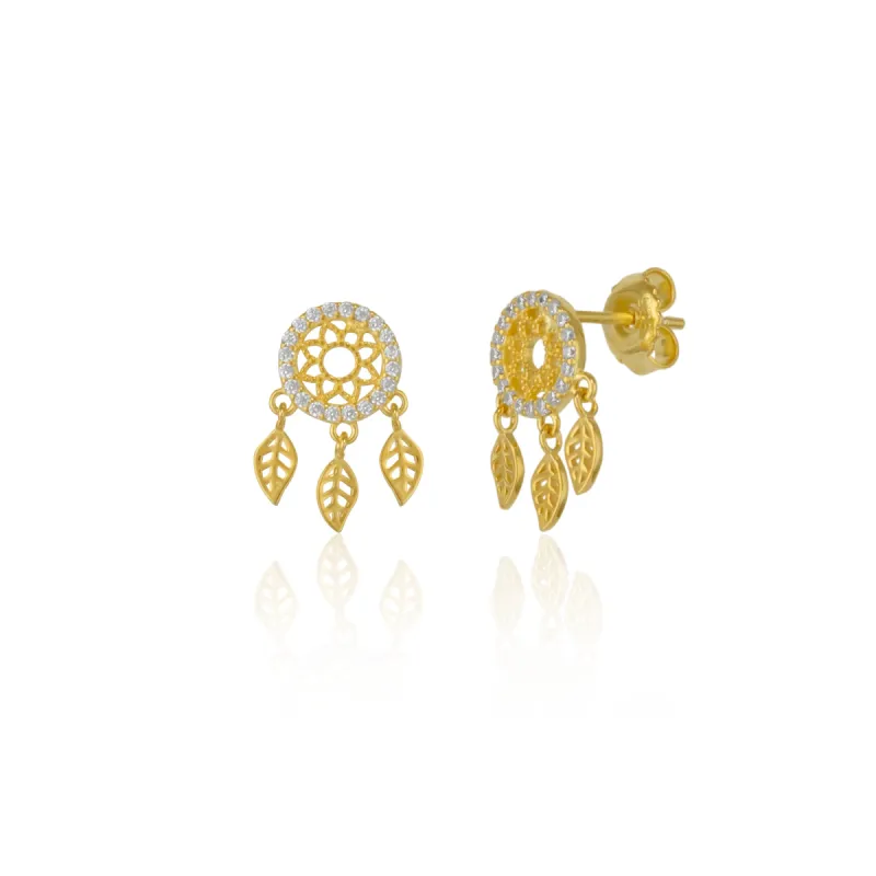 Braided Dreamcatcher Sterling Silver Drop Stud Earrings sold by Spero London