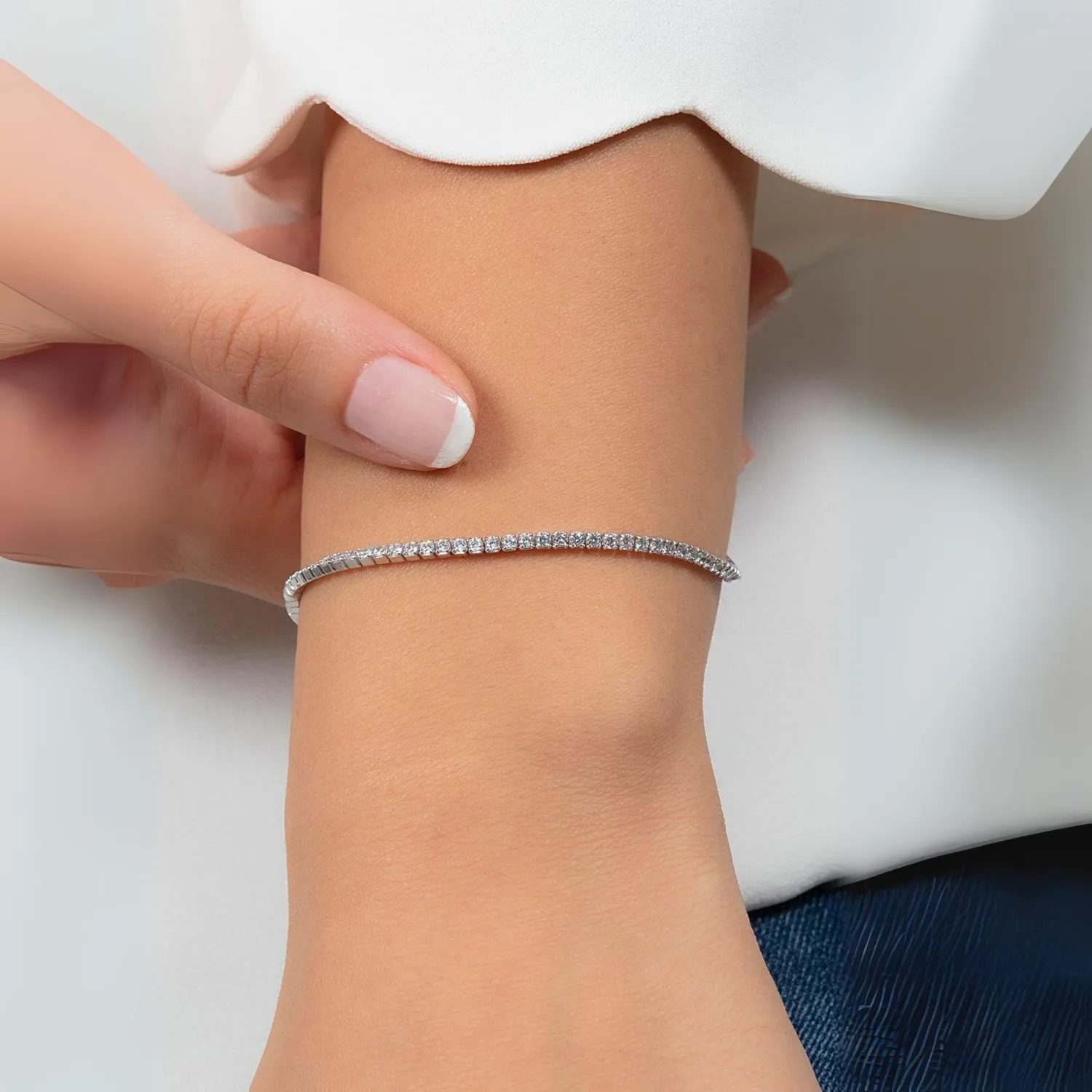 Sterling Silver 2mm Fine Tennis Bracelet sold by Spero London product image thumbnail 2