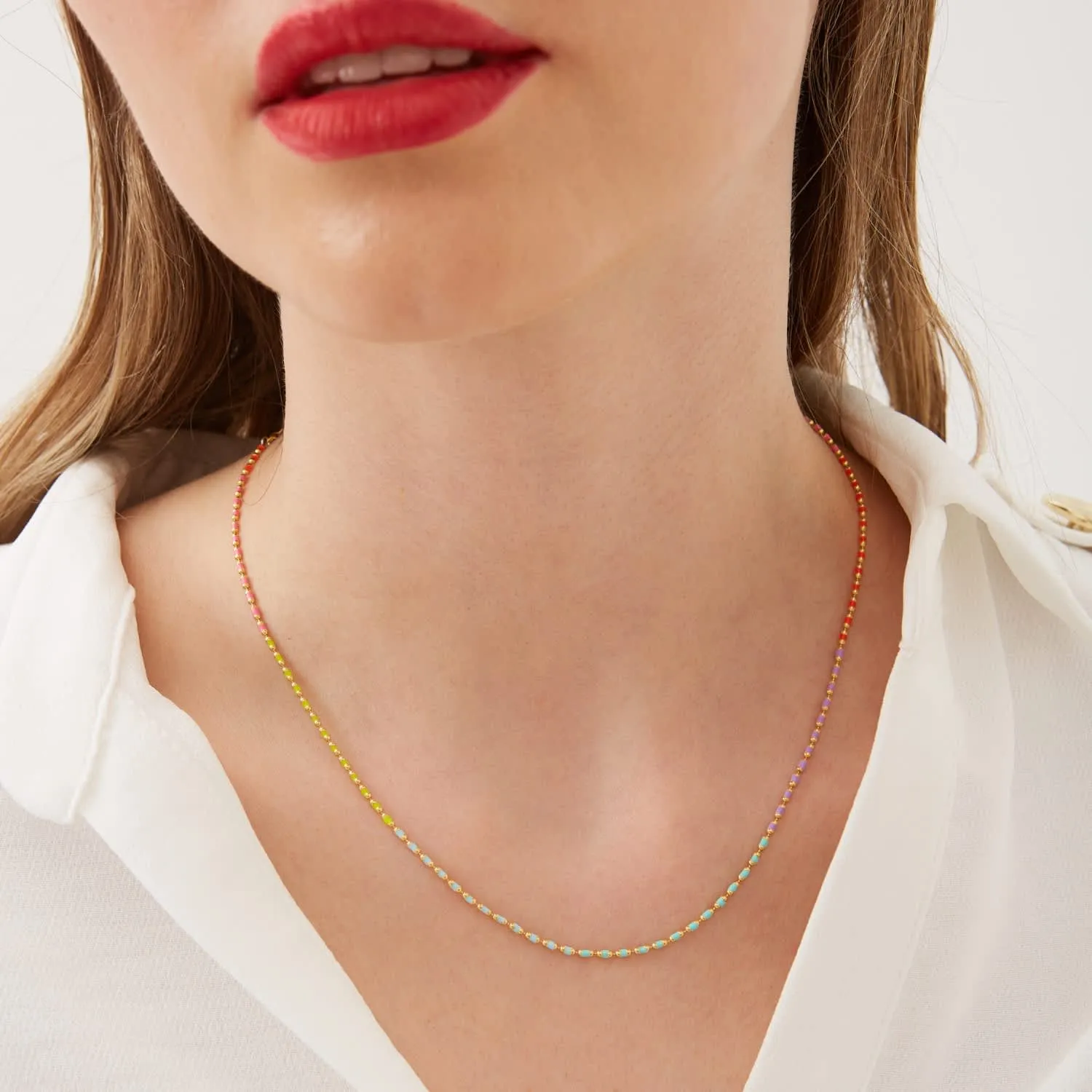 Sterling Silver Enamel Mine Beaded Colourful Rainbow Necklace sold by Spero London product image thumbnail 3