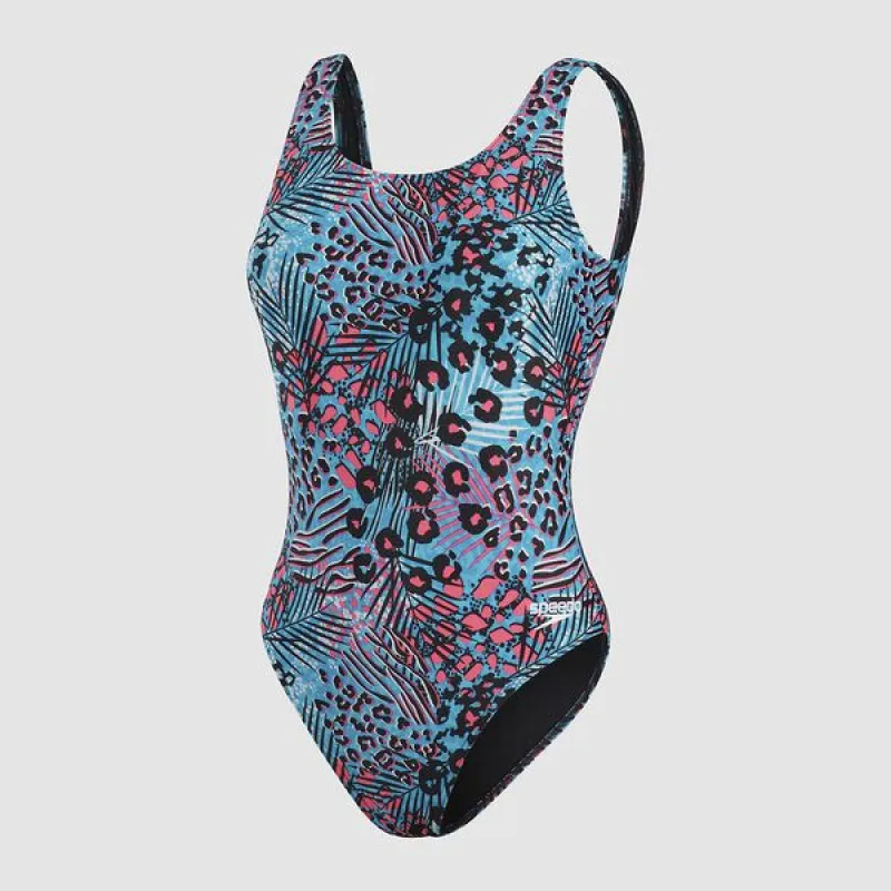 Speedo Womens Allover Deep U-Back One Piece - Black/Hypersonic/Pool/Pink sold by Sportsmans Warehouse