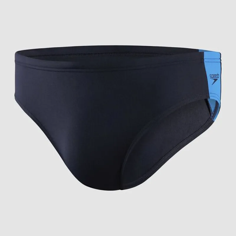 Speedo Mens Boom Logo Splice 7cm Brief - True Navy/Bondi Blue sold by Sportsmans Warehouse