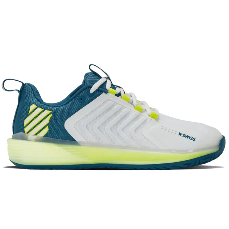 K-Swiss Ultrashot 3 AC Mens Tennis Shoe - White/Celestial/Primrose sold by Sportsmans Warehouse