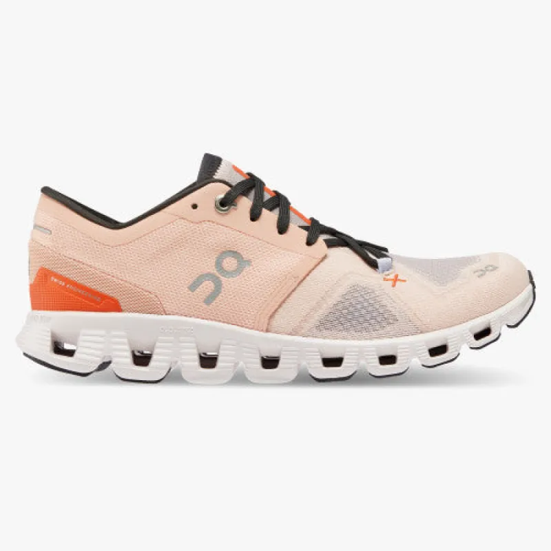 On Womens Cloud X 3 (C) Running Shoe Rose/Sand sold by Sportsmans Warehouse