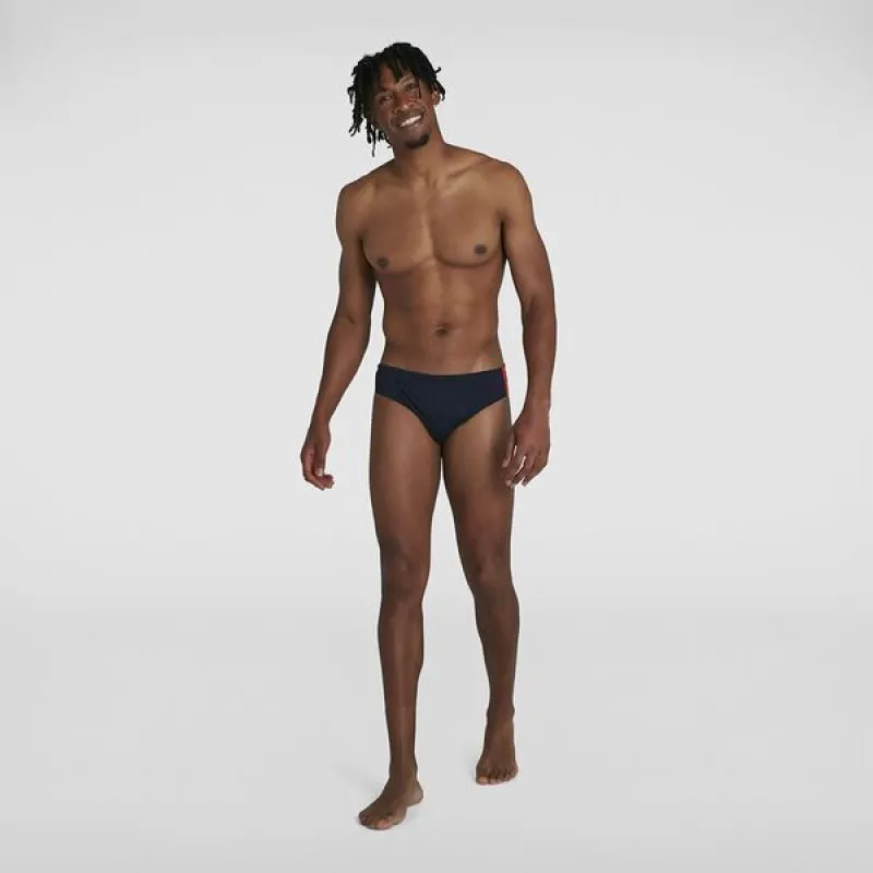 Speedo Mens Boom Logo Splice 7cm Brief - True Navy/Orange sold by Sportsmans Warehouse