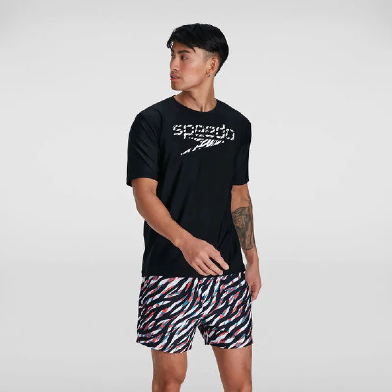 Speedo Mens Print SS Swim Tee - Black made by Sportsmans Warehouse