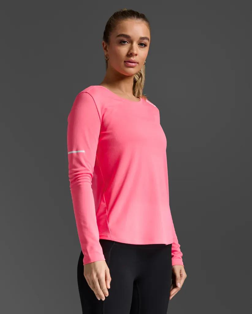 2XU Womens Aero Long Sleeve-Pink Glow/White Ref sold by Sportsmans Warehouse