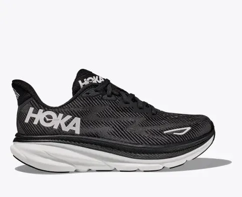 Hoka Womens Clifton 9 Running Shoe Black/White sold by Sportsmans Warehouse