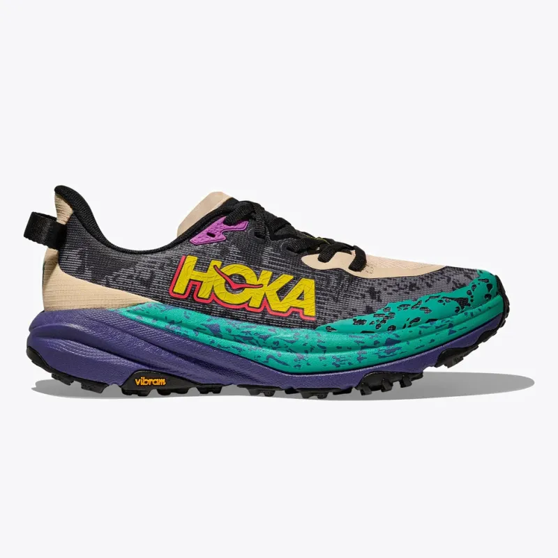 Hoka Mens Speedgoat 6 Trail Shoe-Oatmeal/Mountain Iris sold by Sportsmans Warehouse