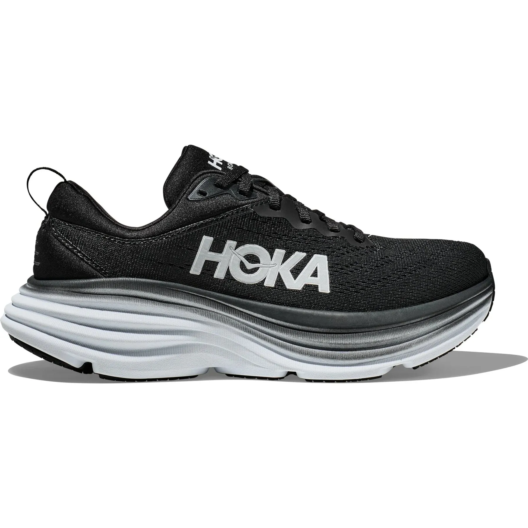 Hoka Mens Bondi 8 (D) Running Shoe - Black/White sold by Sportsmans Warehouse