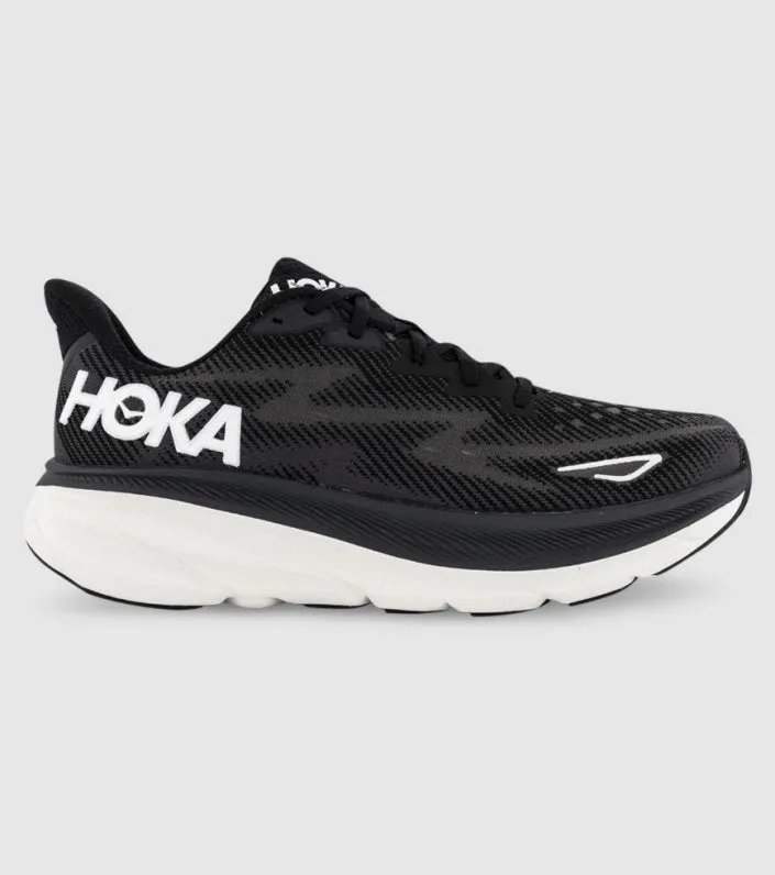Hoka Mens Clifton 9 Running Shoe - Black/White sold by Sportsmans Warehouse