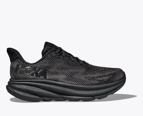 Hoka Mens Clifton 9 Wide Running Shoe Black/Black sold by Sportsmans Warehouse