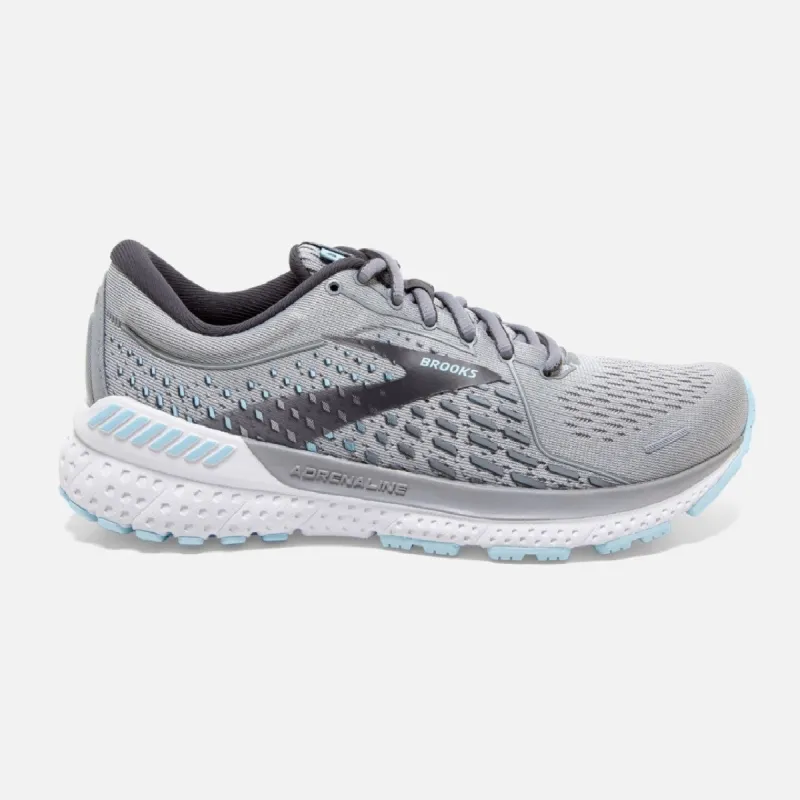 Brooks Womens Adrenaline Gts 21 D Running Shoe - Oyster/Alloy/Light Blue sold by Sportsmans Warehouse