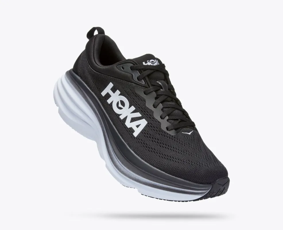 Hoka Bondi 8 Wide Mens Running Shoe - Black/White sold by Sportsmans Warehouse