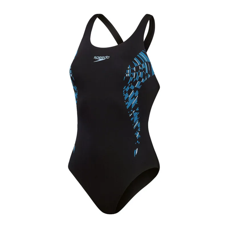 Speedo Womens Placement Muscleback One Piece Black/True Cobalt sold by Sportsmans Warehouse