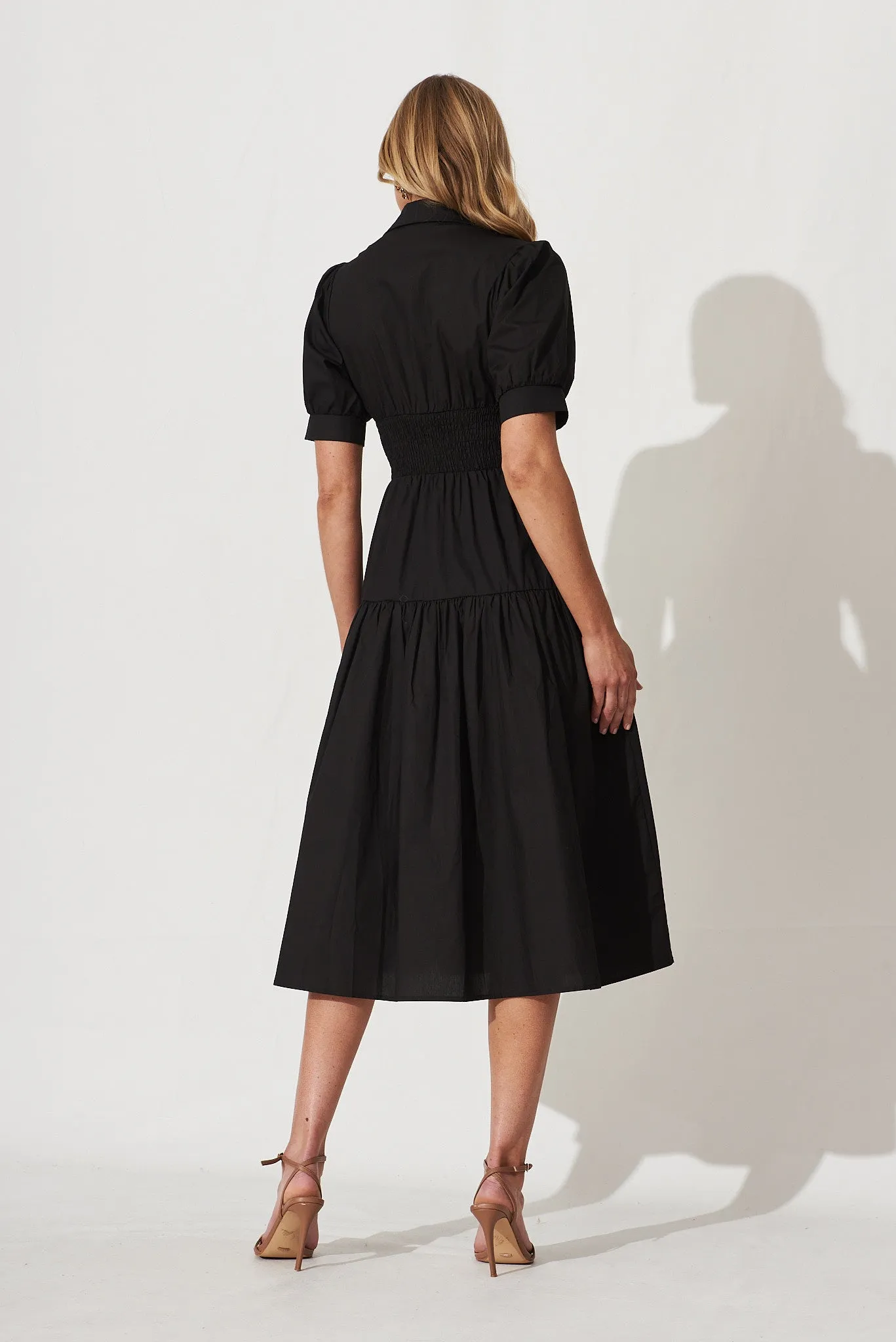 Fairfax Midi Shirt Dress In Black Cotton sold by St Frock product image thumbnail 5