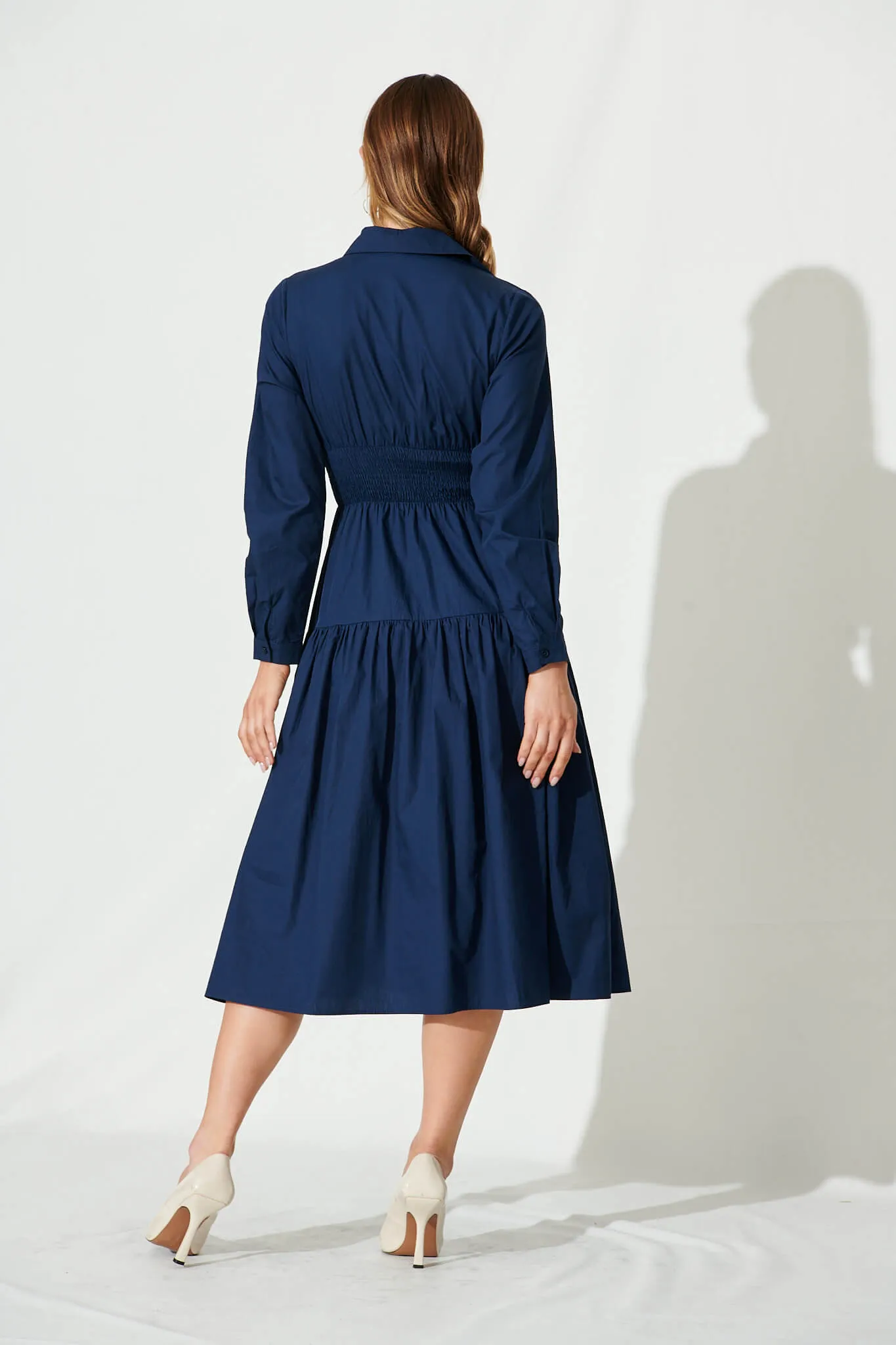 Fairfield Midi Shirt Dress In Navy Cotton sold by St Frock product image thumbnail 4