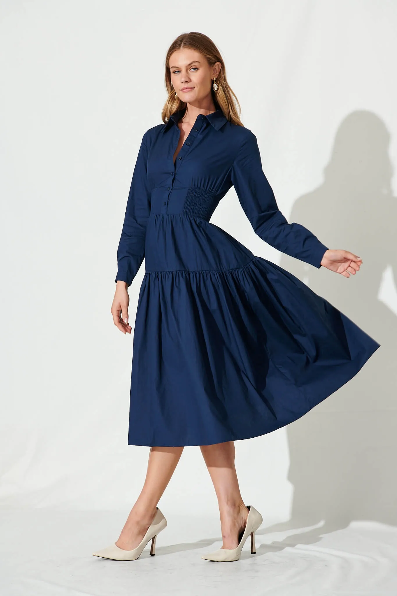 Fairfield Midi Shirt Dress In Navy Cotton sold by St Frock product image thumbnail 3