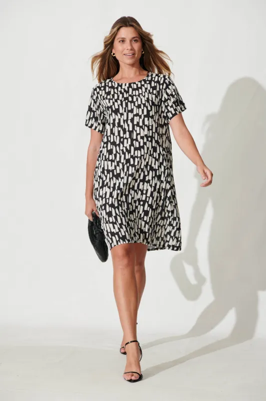 Nectar Smock Dress In Black And White Cotton Blend sold by St Frock