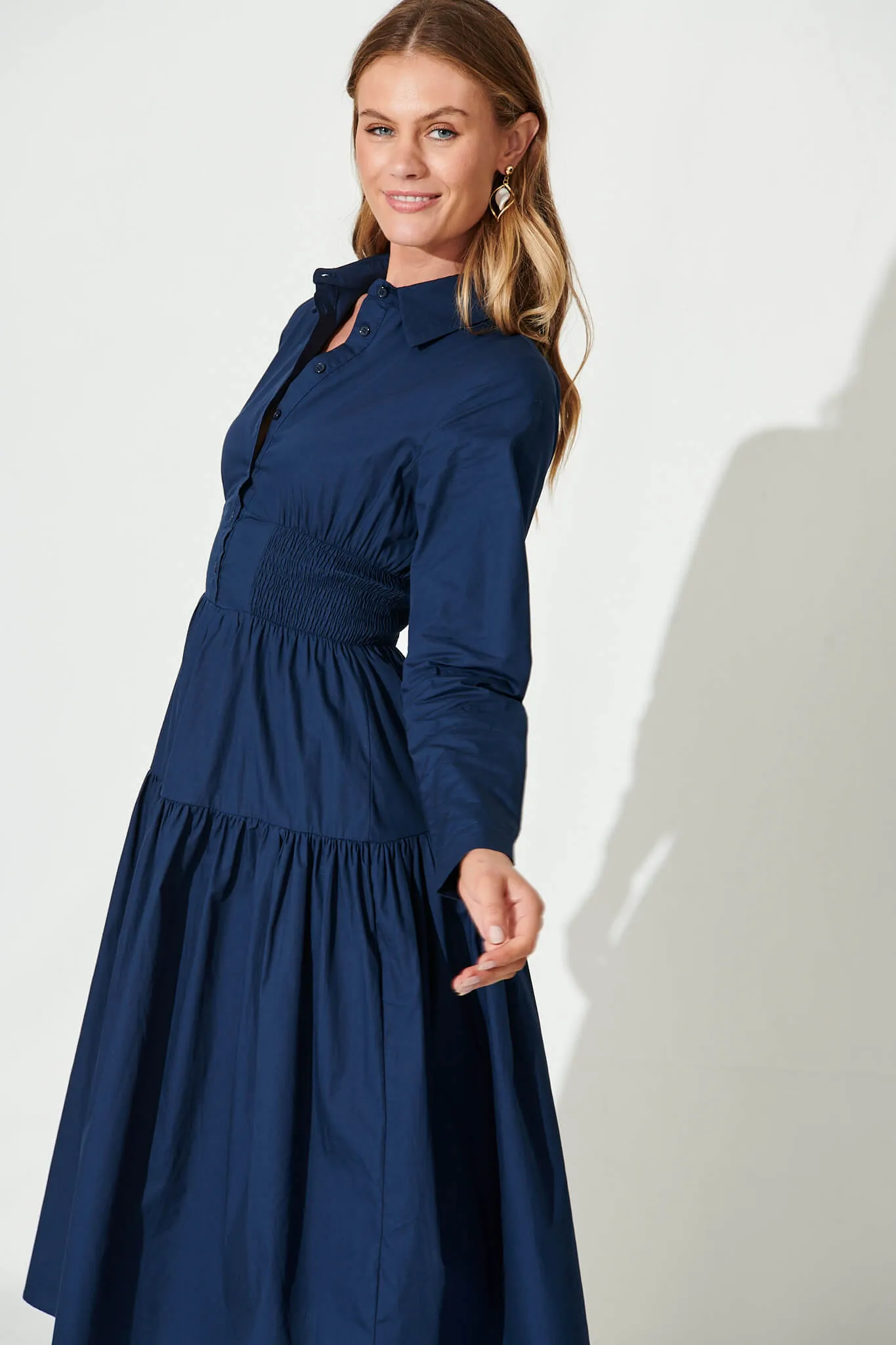 Fairfield Midi Shirt Dress In Navy Cotton sold by St Frock product image thumbnail 2