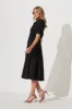 Fairfax Midi Shirt Dress In Black Cotton sold by St Frock