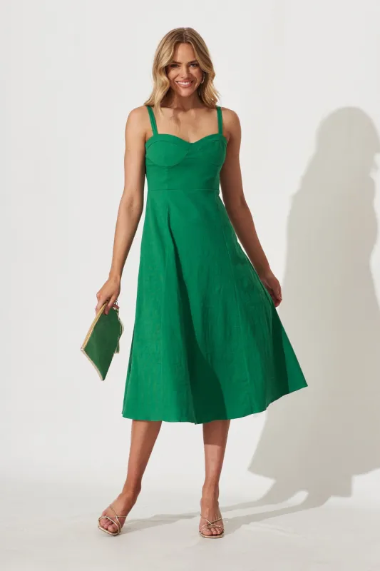 Zella Midi Dress In Green Cotton Blend sold by St Frock