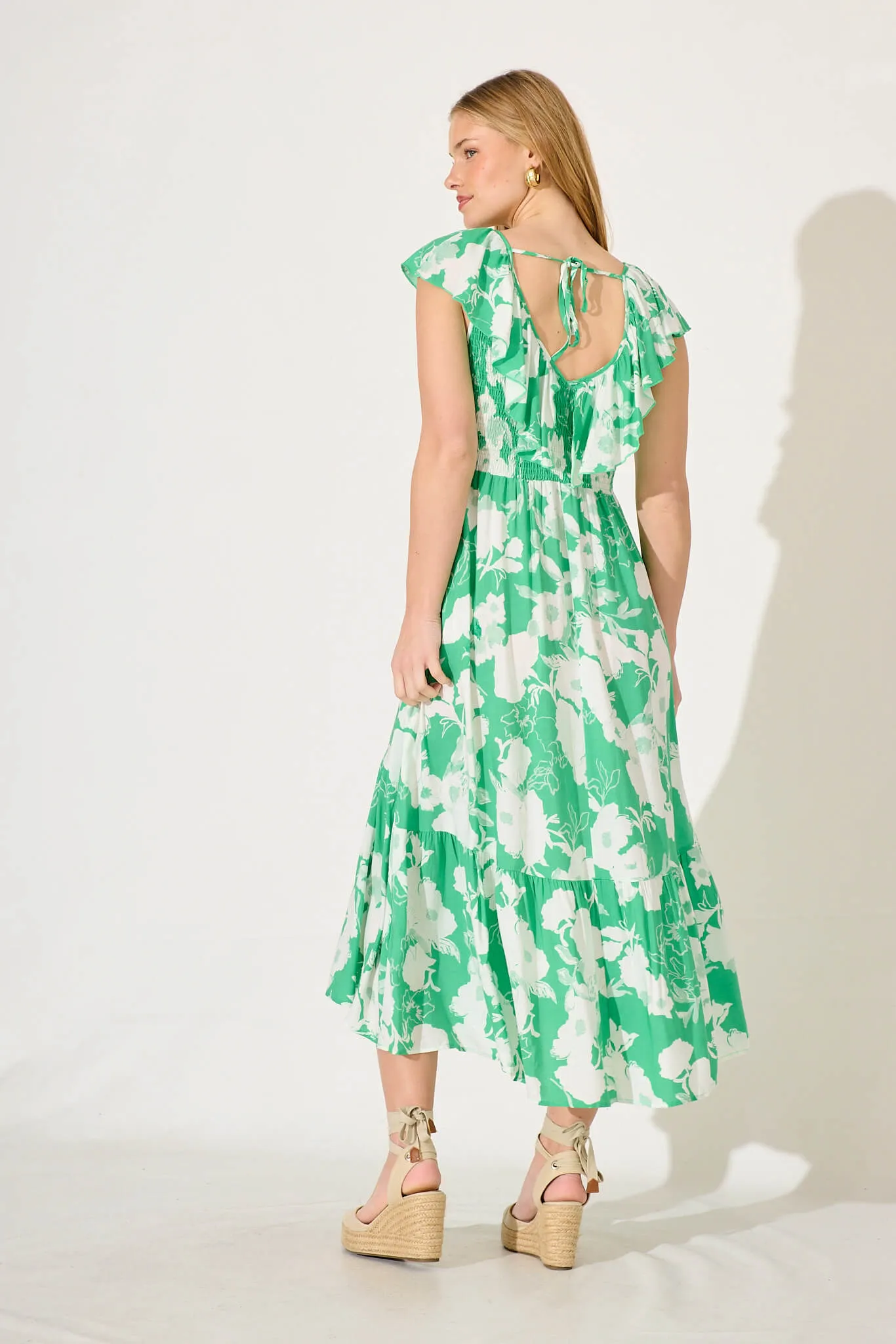 Mireille Maxi Dress In Green With White Floral sold by St Frock product image thumbnail 4
