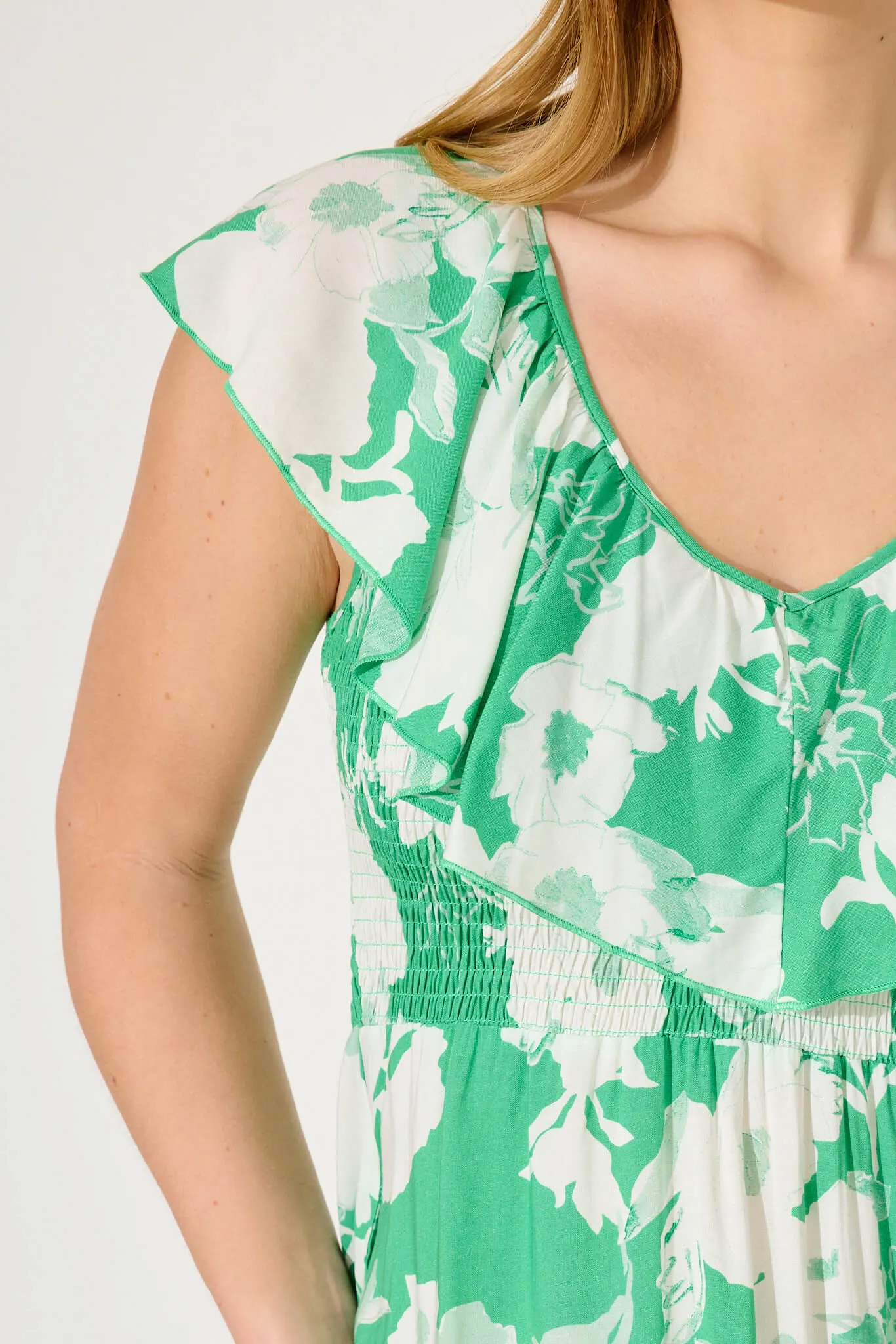 Mireille Maxi Dress In Green With White Floral sold by St Frock product image thumbnail 5