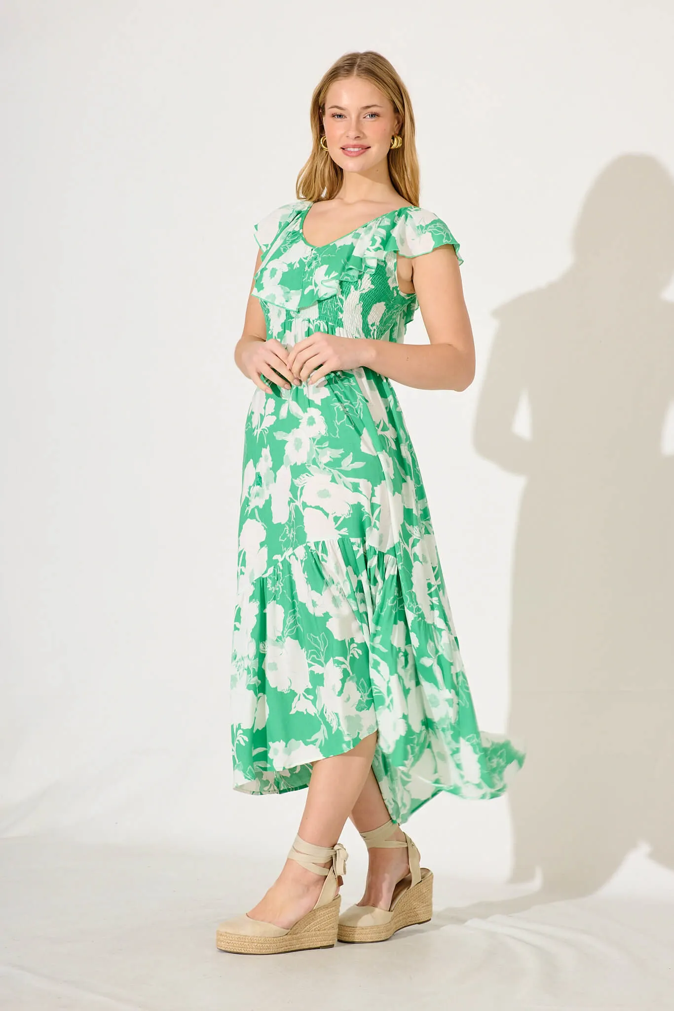 Mireille Maxi Dress In Green With White Floral sold by St Frock product image thumbnail 3