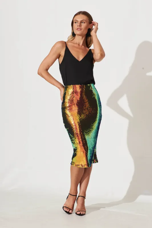 Astara Midi Skirt In Multi Sequin sold by St Frock