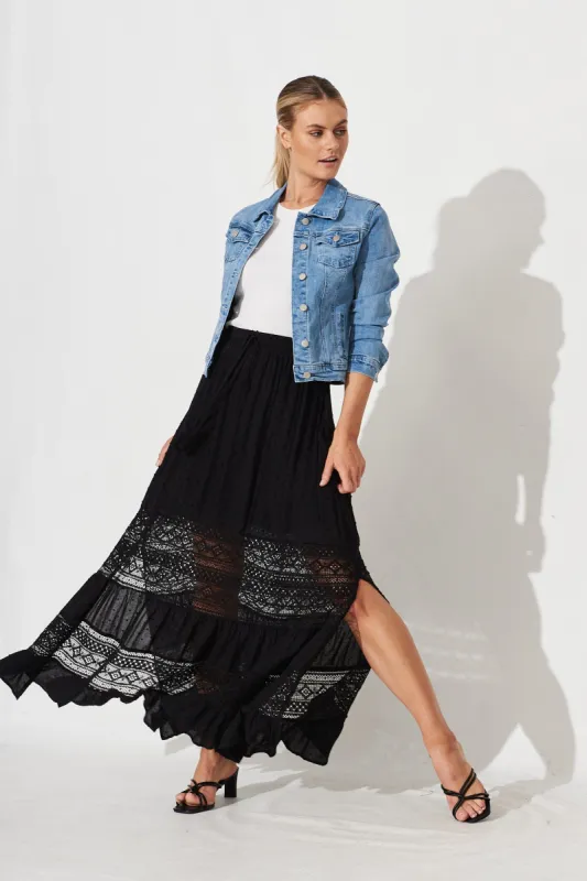 Bowie Maxi Skirt In Black With Lace Detail sold by St Frock