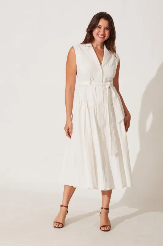 Kelly Midi Shirt Dress In Ivory Cotton sold by St Frock