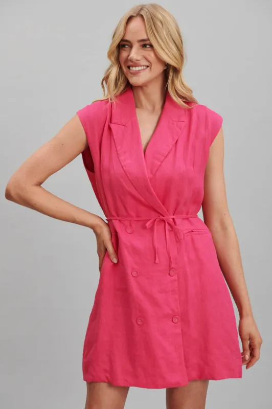 Emma Blazer Dress In Hot Pink Pure Linen sold by St Frock