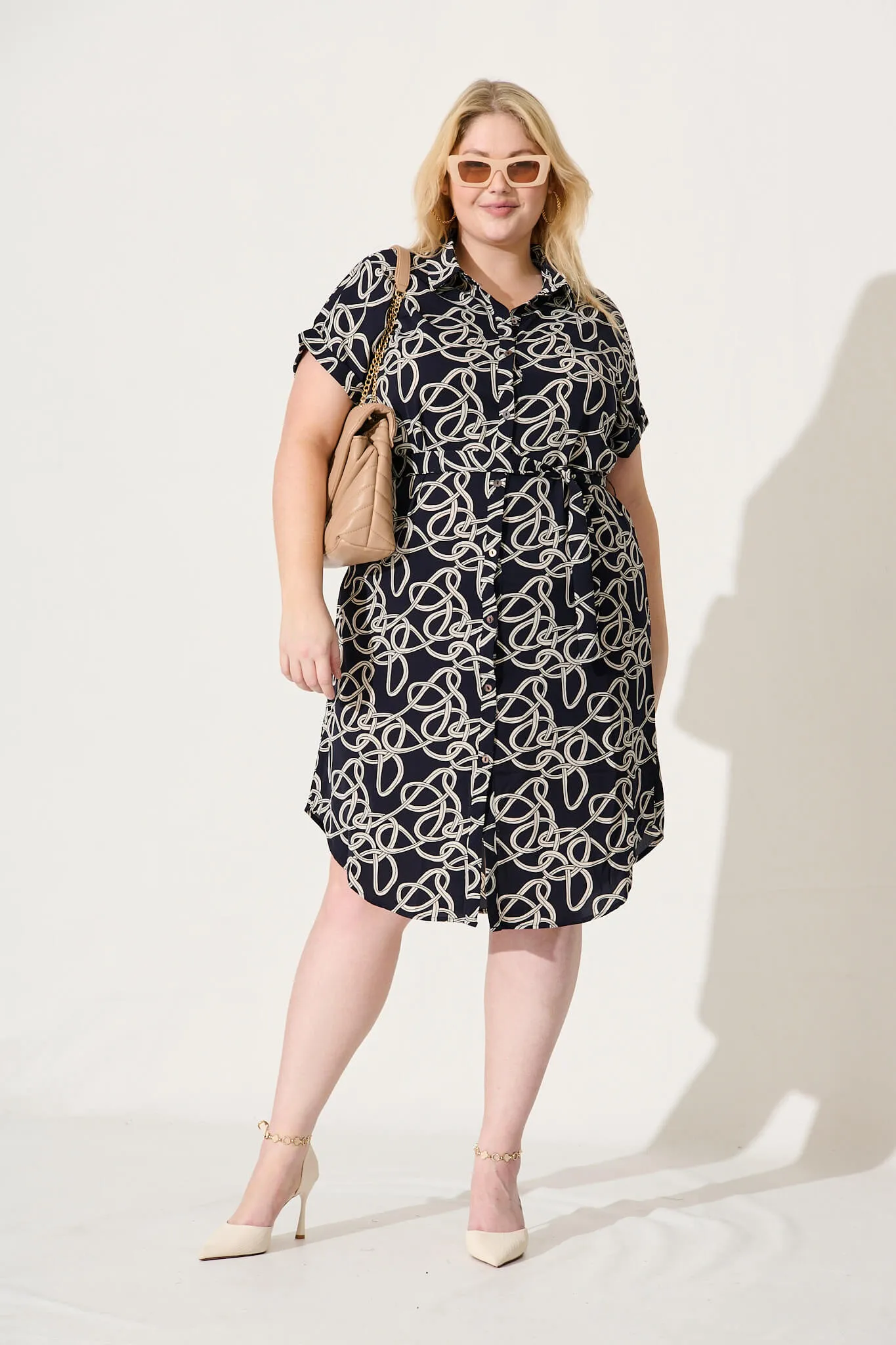 Maddison Shirt Dress In Navy With White Swirl sold by St Frock product image thumbnail 2