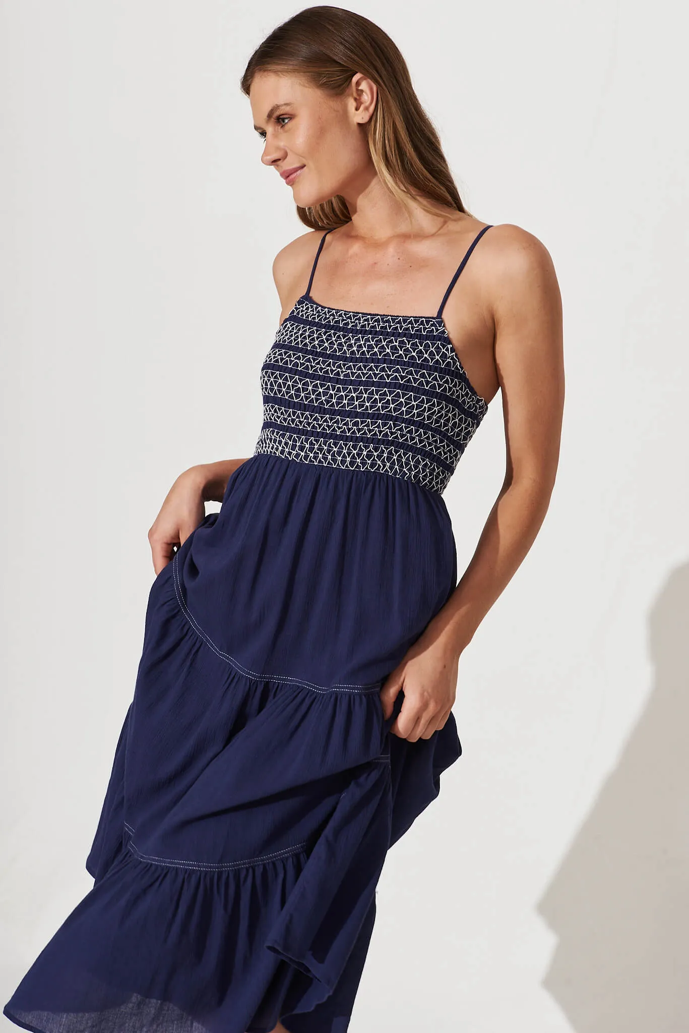 Sunseeker Midi Sundress In Navy Cotton sold by St Frock product image thumbnail 5